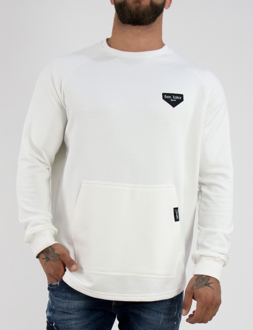 Ανδρικό λευκό βαμβακερό μονόχρωμο φούτερ Ben Tailor 2157W